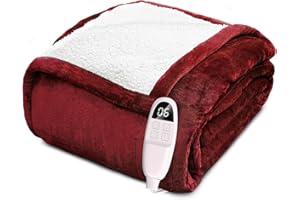 PEACHLEAF Heated Blanket Electric, Soft Fleece Twin Size Electric Blanket with 6 Heat Levels & 1-10 Hours Timer Setting, Fast Heating Blanket for Home Use, Machine Washable 62” x 84”