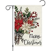 Wodison Merry Christmas Floral Garden Flag 12x18 Inch Double Sided Small Burlap Xmas Holiday Outside Yard Decoration