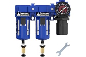 ATINY 3/8" NPT Air Dryer System,Air Compressor Filter Dryer,5 and 5 Micron Filter Cartridge,Semi-Auto Drain, Metal Bracket-Blue