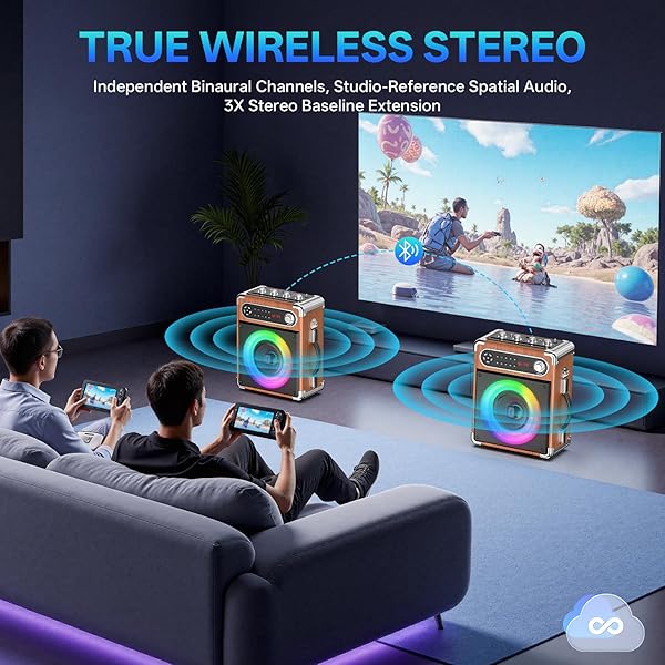 JYX KARAOKE MACHINE, 2 WIRELESS MICROPHONES, PORTABLE BLUETOOTH 5.3 PA SPEAKER WITH DISCO LIGHTS, SMART TV COMPATIBLE, UPGRADED SUBWOOFER, BASS BOOST & ECHO, TF/USB/AUX/FM, HOME & OUTDOOR PARTY