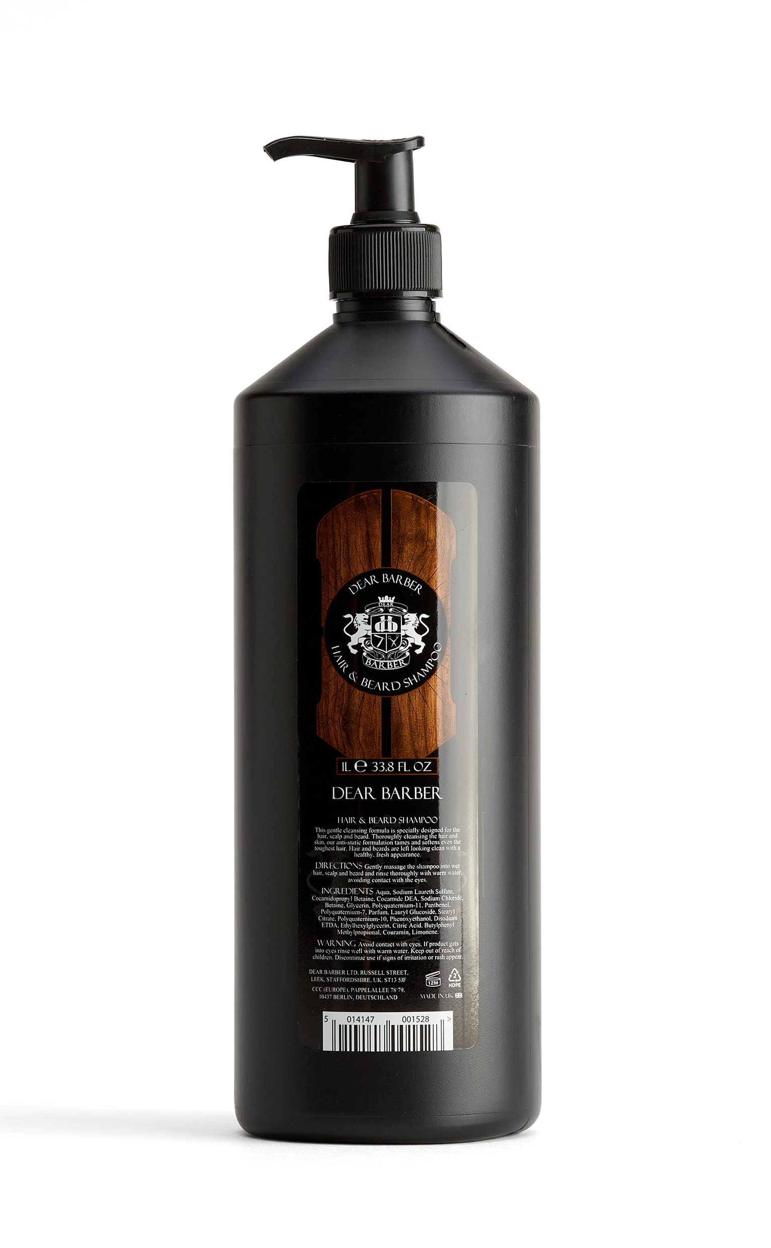 Dear Barber HAIR & BEARD SHAMPOO FOR MEN 1 Litre – Nourishing & Moisturising Formula for Soft, Healthy Hair & Beard – Gentle Cleansing, Anti-Static