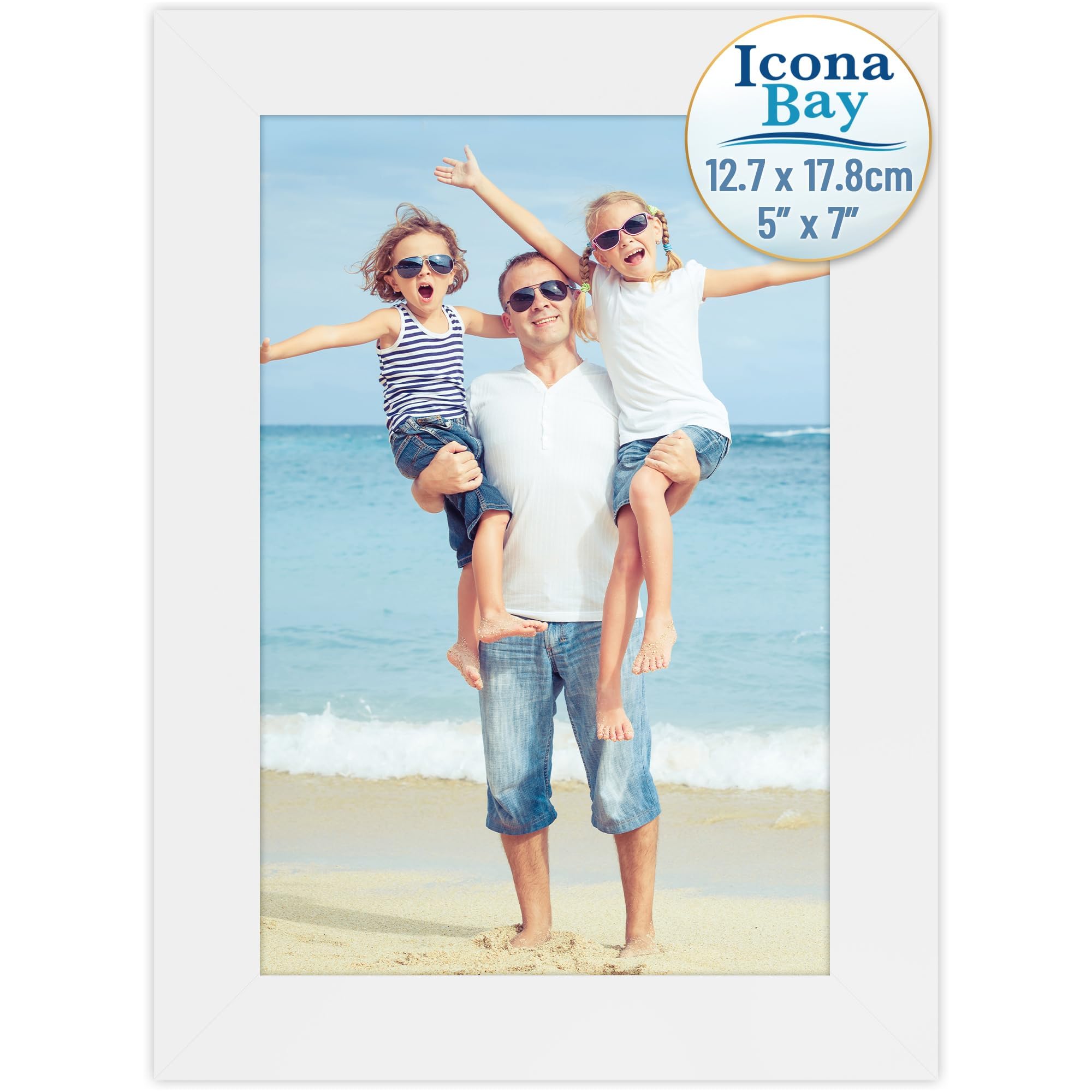 Icona Bay - 7x5 White Picture Frame - Sturdy Engineered Wood Photo Frame - Sleek Design, Table Top or Wall Mount - Exclusives Collection