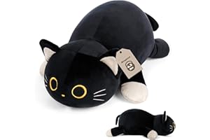 WEPOP 24" Black Cat Plush Weighted Stuffed Animals, 4.2lbs Weighted Black Cat Pillow Giant Cat Stuffed Animal Cuddle Plushies Gift for Kids Adults