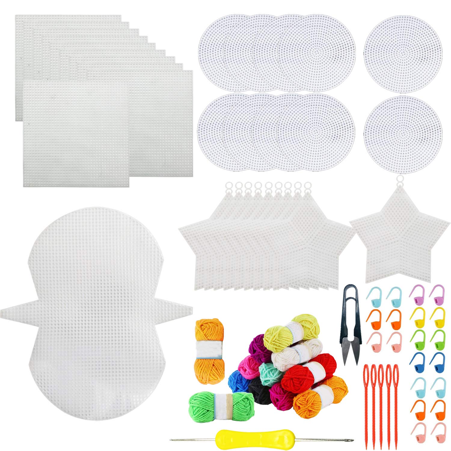 Allazone 57 PCS Mesh Plastic Canvas Sheets Kit Including 24 PCS Plastic Canvas, 12 Color Acrylic Yarn for DIY Crafts Embroidery Cross Stitch, Acrylic Yarn Crafting, Knit and Crochet Projects (Style 3)