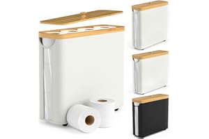 Dayacoco Toilet Paper Storage,Bamboo Toilet Paper Basket with Lid &with Non-Slip Bottom,Bathroom Organizer for Bathroom,Toilets Papers Storage for Bathroom Holds up to 9 Mega or 12 Regular Rolls,White