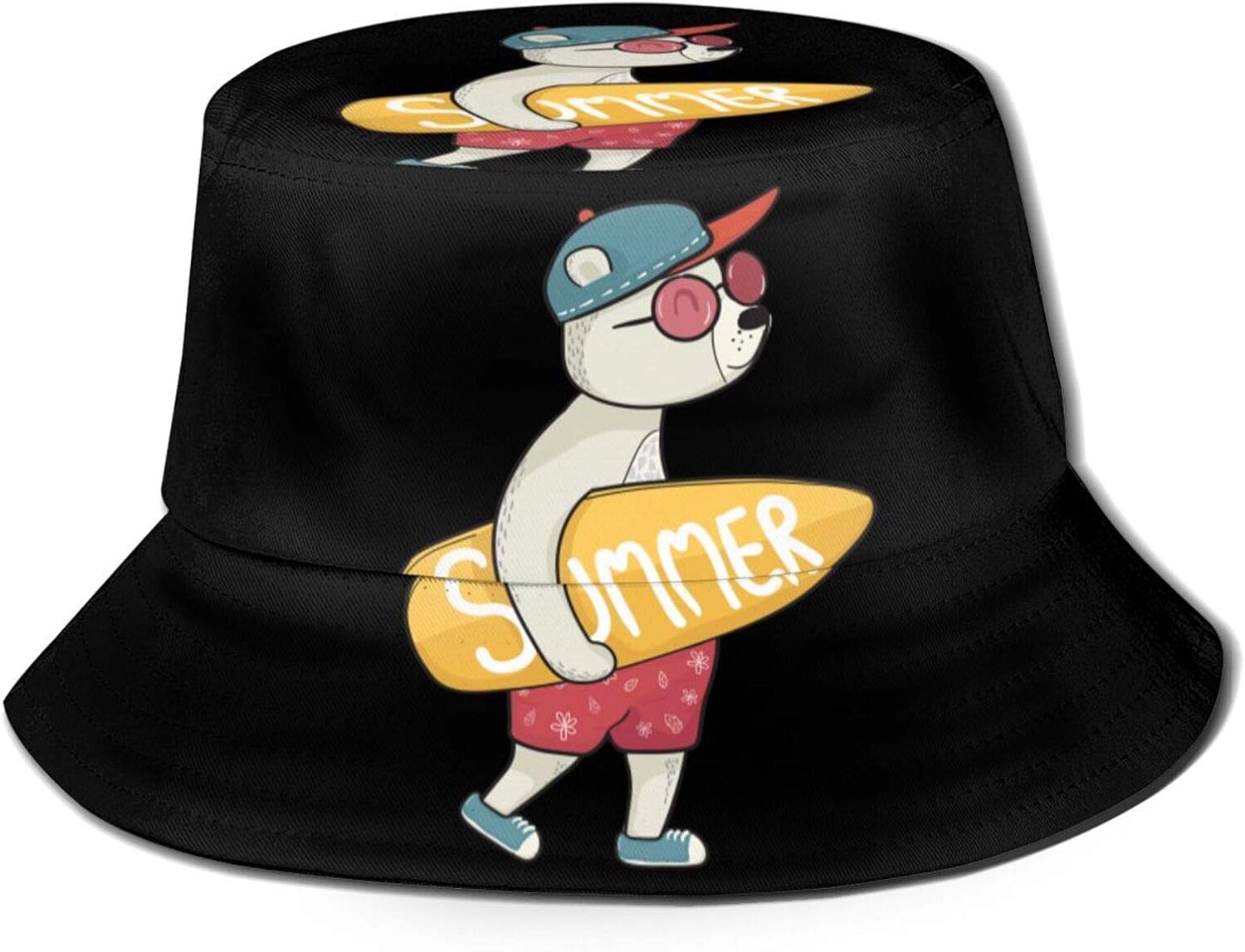 Bear surf Summer Day Bucket Hat, Fisherman Hats Summer Outdoor Packable