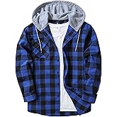 Ceoutdoor Men's Flannel Shirt Plaid Hoodie Fall Casual Button Down Shirt Jackets Long Sleeve Stylish Hooded with Pocket