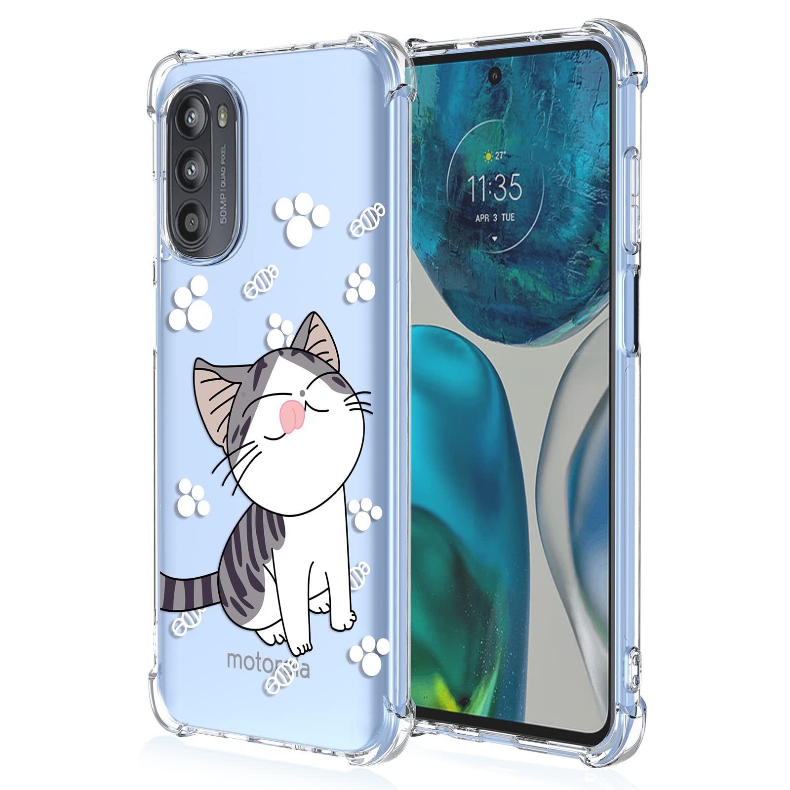 XINYEXIN Case for Motorola Moto G72, Painting Flower Pattern Clear Case Soft TPU Silicone Case Slim Shockproof Bumper Girl Women Phone Cover - Cat — image 1