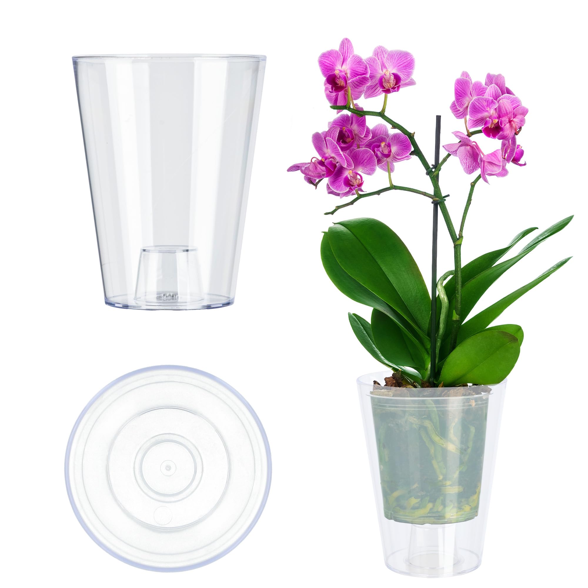 KADAX Orchid Pot, Plastic Flowerpot in Several Colours, Lightweight Plant Pot in Multiple Sizes, Elegant Pot for Living Room, Office and Bedroom (⌀12 cm, Round, Transparent)