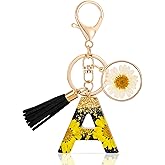 MWOOT Initial keychain, Initial Resin Letter A keychain, Cute Car Keyring, Black Key Chain with Tassel Pendant, Keyrings Daisy Keychains for women,Alphabet Keychains for Purse Handbags Charm (A)