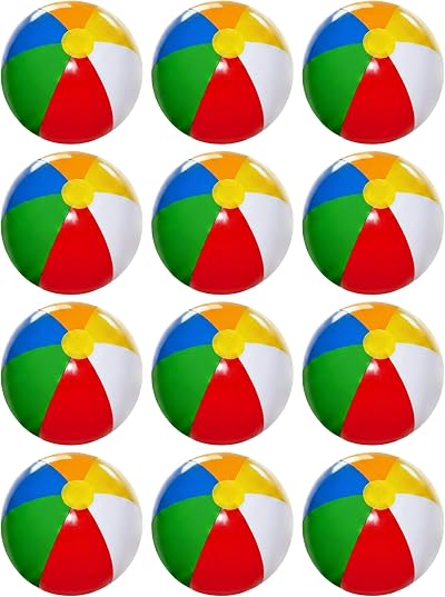 SHATCHI 12 Pcs 20 Inch Inflatable Rainbow Beach Ball Multicolour Pool Toy