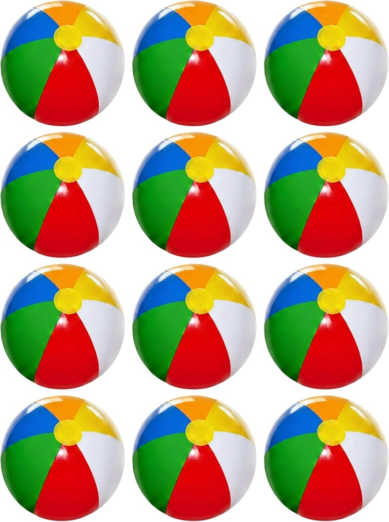 SHATCHI 12 Pcs 20 Inch Inflatable Rainbow Beach Ball Multicolour Pool Toy
