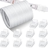 10 Pcs LED Strip Connectors 32.8ft RGB Extension Cable Wire Cord Kit Transparent Solderless Track Lighting Connector for Waterproof or Non Waterproof LED RGB Strip Light