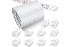 FLUTESAN 10 Pcs LED Strip Connectors 32.8ft RGB Extension Cable Wire Cord Kit Transparent Solderless Track Lighting Connector for Waterproof or Non Waterproof LED RGB Strip Light