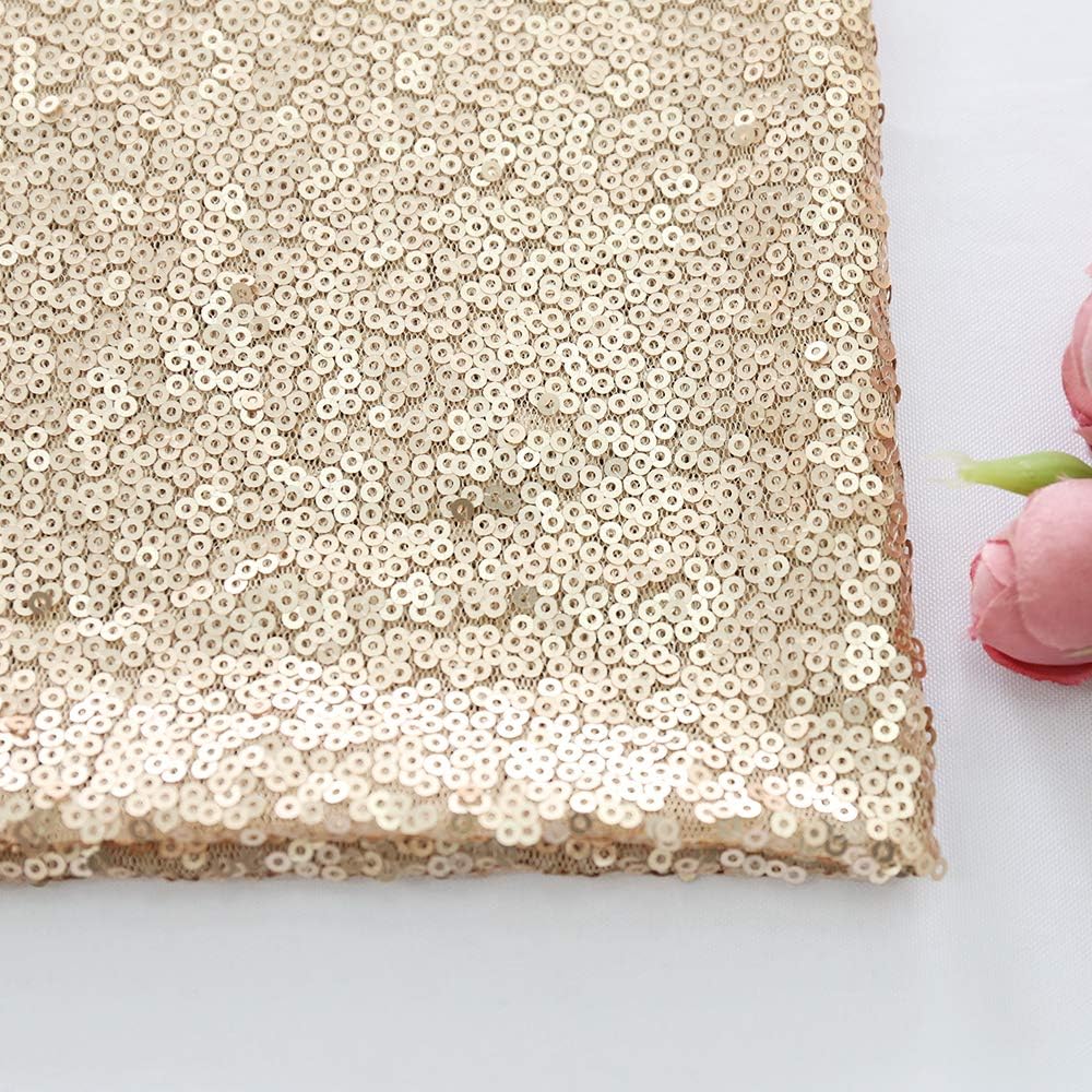 Zdada 1 Yard Champagne Sequin Fabric - 36"x48" Sequin Tablecloth Giltter Table Runner Wedding Curtain Decoration
