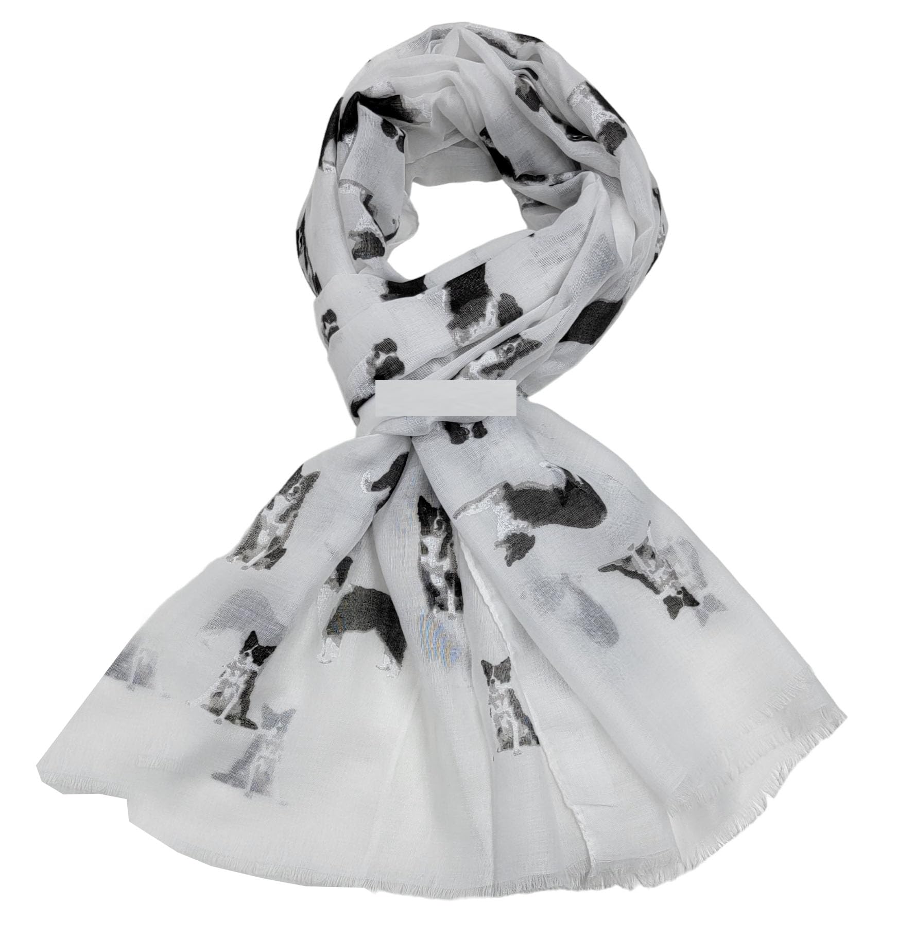 GFM® Women’s Border Collie Dog Print Scarf – Ultra Lightweight (<100g) Soft Viscose Shawl Wrap, Breathable All Season, Machine Washable, 180 x 70 cm, Gift for Dog Lovers - White - (PSCF-88-BC-SFD)