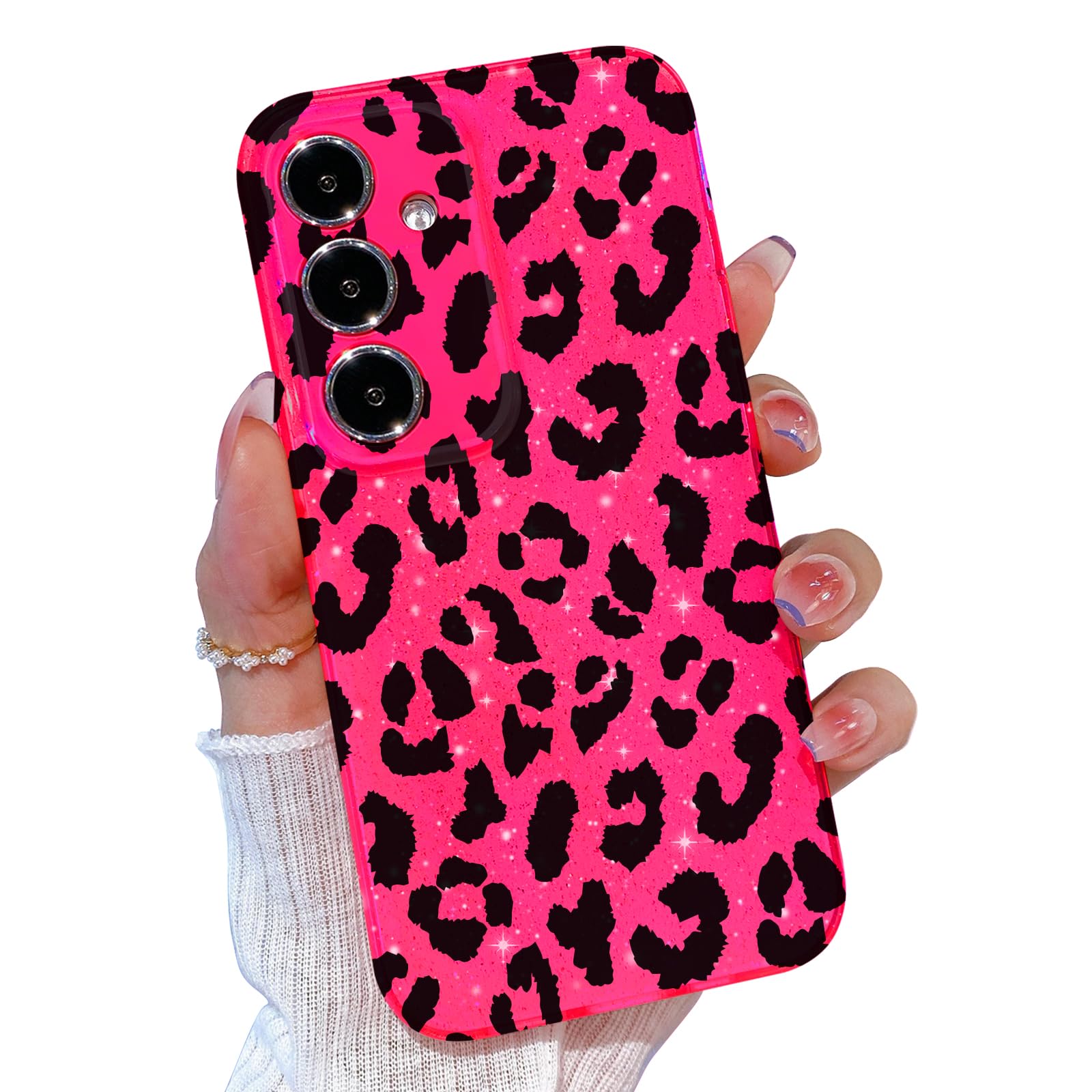 TURYXIA for Samsung Galaxy A56 5G Case Glitter, for Samsung A56 5G Case Pink for Women Girls Girly Cute Cheetah Printed Soft Phone Case for Galaxy A56 5G, Black Leopard