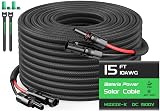 15FT Twin Wire Solar Panel Extension Cable, 10 Gauge PV Wire with IP68 Female & Male Waterproof Connectors, Flame Retardant Protective Sleeving and Dust Caps for Home, RV, Photovoltaic Systems