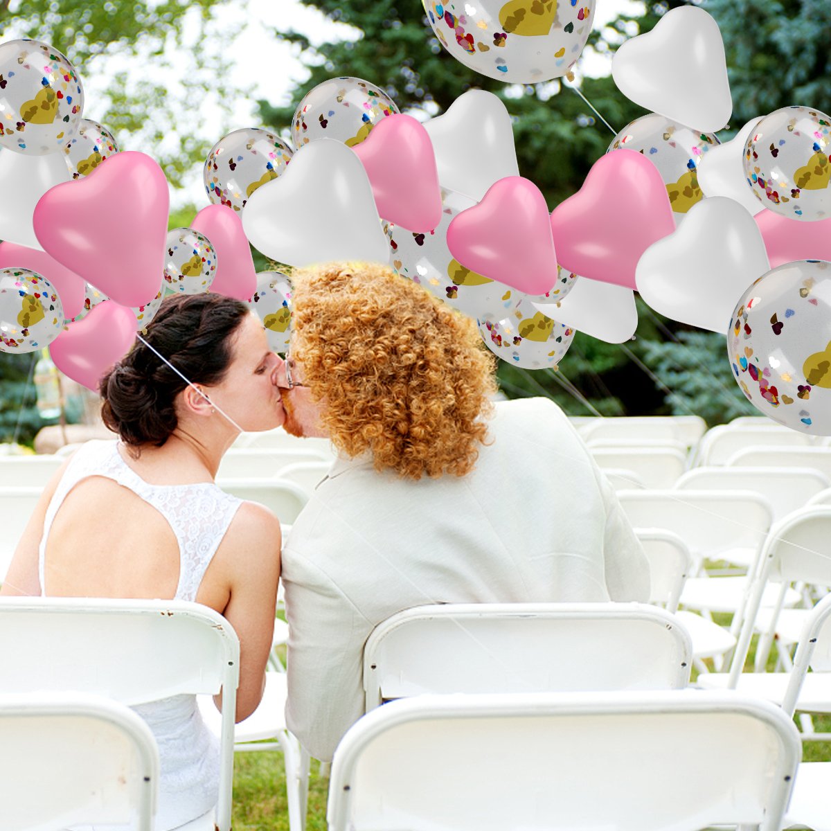 15 Pcs Heart Confetti Balloons with 30 Pcs 12 \'\' Pink and White Latex Heart Shape Party Balloons for Wedding Renewal Valentine\'s Bridal Shower Party Bachelorette Celebration Anniversary