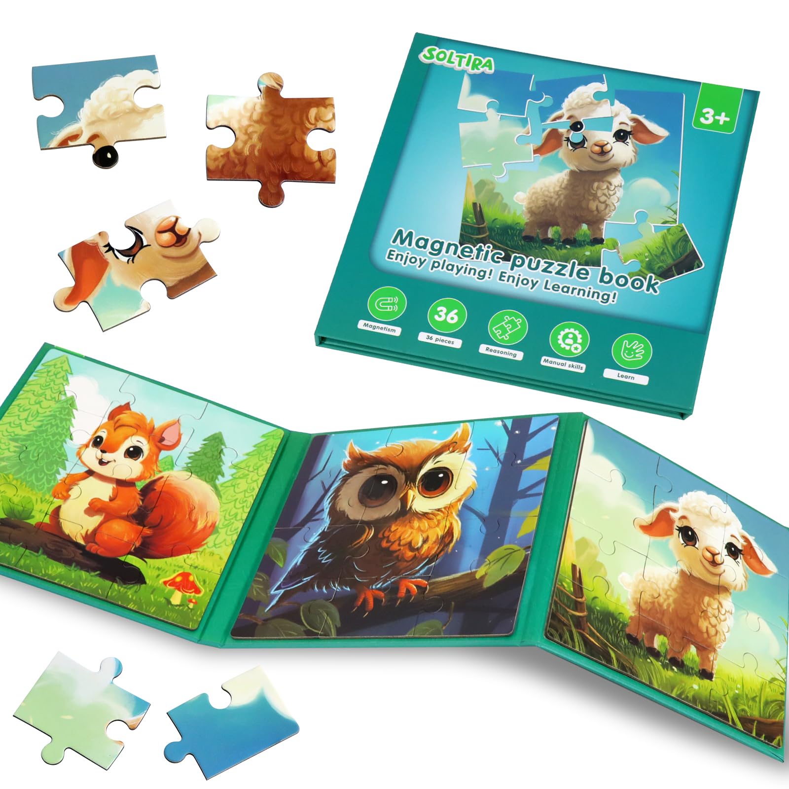 Puzzles for Kids 3 4 5 Animal Themes(Squirrel/Lamb/Owl, 9-12-20PCS), Magnetic Puzzles for 3-5 Year Olds Kid, 3 4 5 Years Old Kid Gifts, Travel Activities for Children, Birthday Presents for Kids