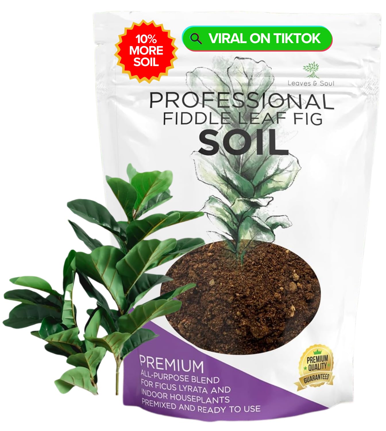 Large Bag Houseplant Fiddle Leaf Fig Soil Premium All Purpose Blend | Ready to Use for Indoor Houseplants | Peat, Sawdust, Course Sand and Pinebark | Extra Large 8.2 Quarts | Made in USA Image