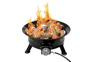 Flame King Smokeless Propane Fire Pit, 24-inch Portable Firebowl, 58K BTU with Self Igniter, Cover, & Carry Straps for RV, Camping, & Outdoor Living
