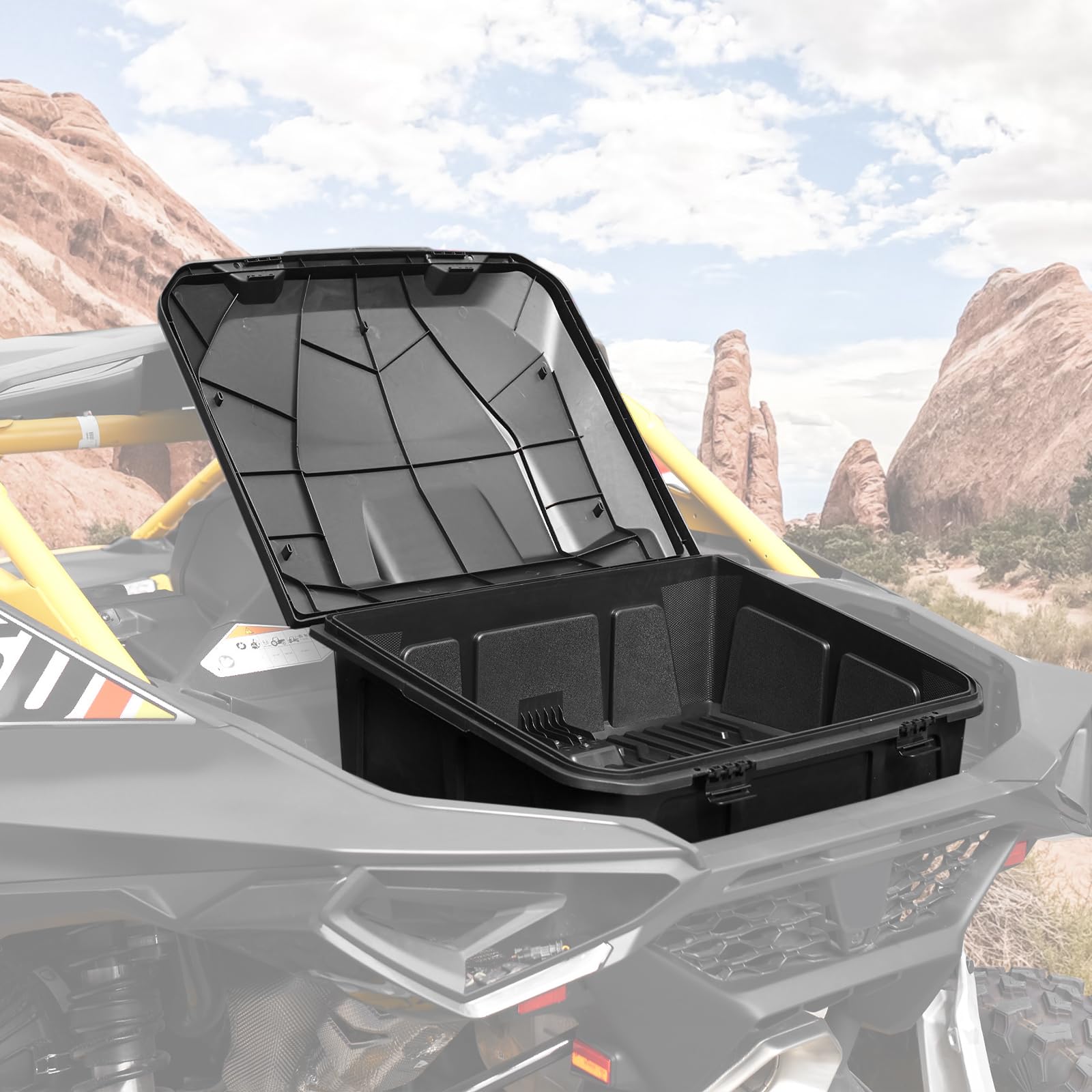 Photo 1 of AUPOWER 96L Rear Cargo Storage Box for Can-Am Maverick R X RS 2024+ Accessories, Waterproof Cargo Trunk Boxes Bed Tool Box Replace #715007182
