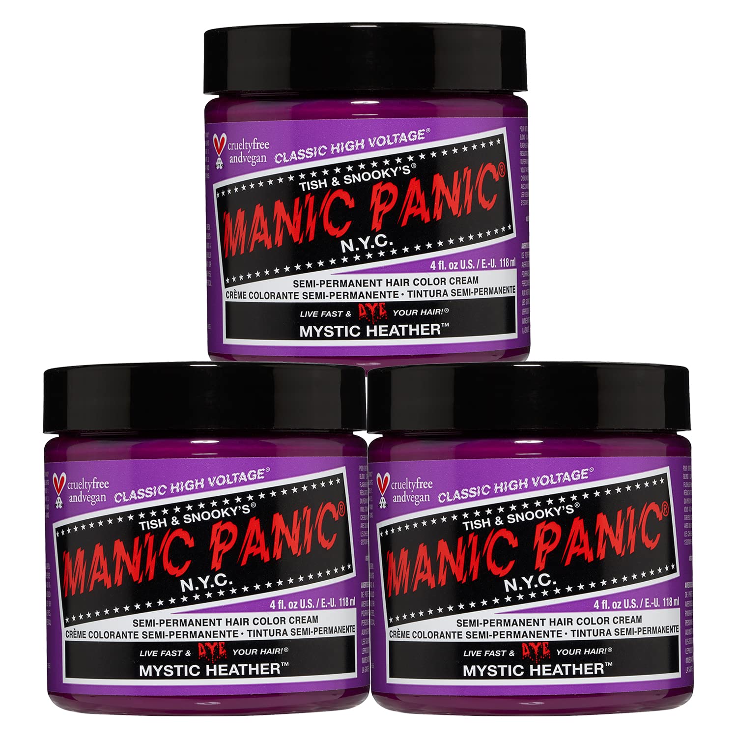 Manic Panic Mystic Heather Classic Creme, Vegan, Cruelty Free, Purple Semi Permanent Hair Dye 3 x 118 ml