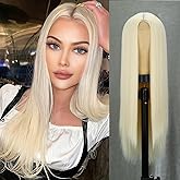 Xinran Long Blonde straight Wig for Women Light Blonde Middle Part Synthetic Hair Wig Natural Hairline Replacement Daily Use Cosplay
