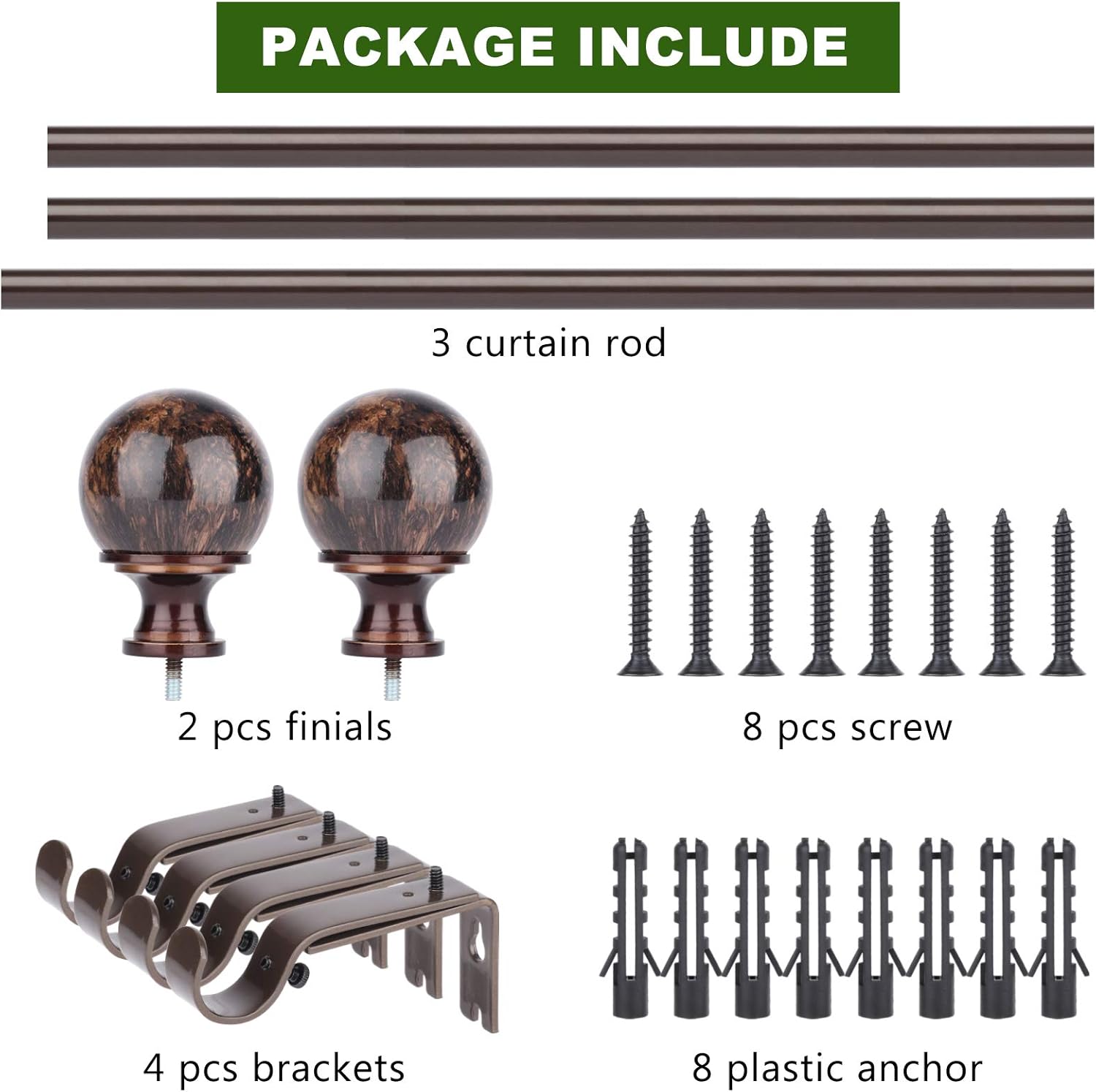 Joddmoka Curtain Rod 72 to 144 inch Drapery Rod 1 inch for Window with Decorative Finial Telescoping Single Window Rod (Style 1): Home Improvement