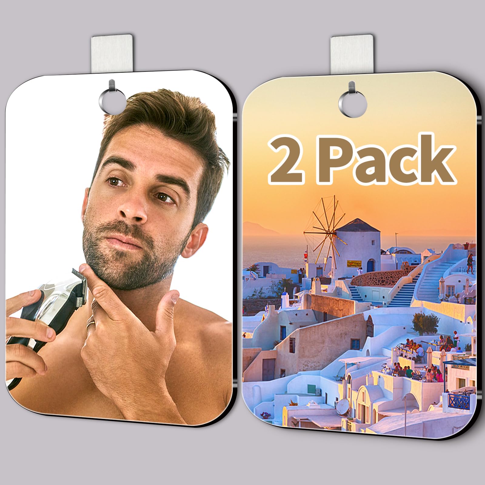 Photo 1 of 2 Pack Shower Mirror Fogless for Shaving, Larger 10.7x8 inch Plexiglass Hand Mirror for Shower, Plastic Small Wall Mirrors for Travel, Unbreakable Little Mirrors, Camping Mirro, Hanging, Espejos