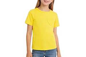 ZFZDRen 1-14Y Toddler Girls Shirt Baby Girl Blouse Solid Color Short Sleeve Heart Pocket T-Shirt Casual Cotton Tee Plain Top