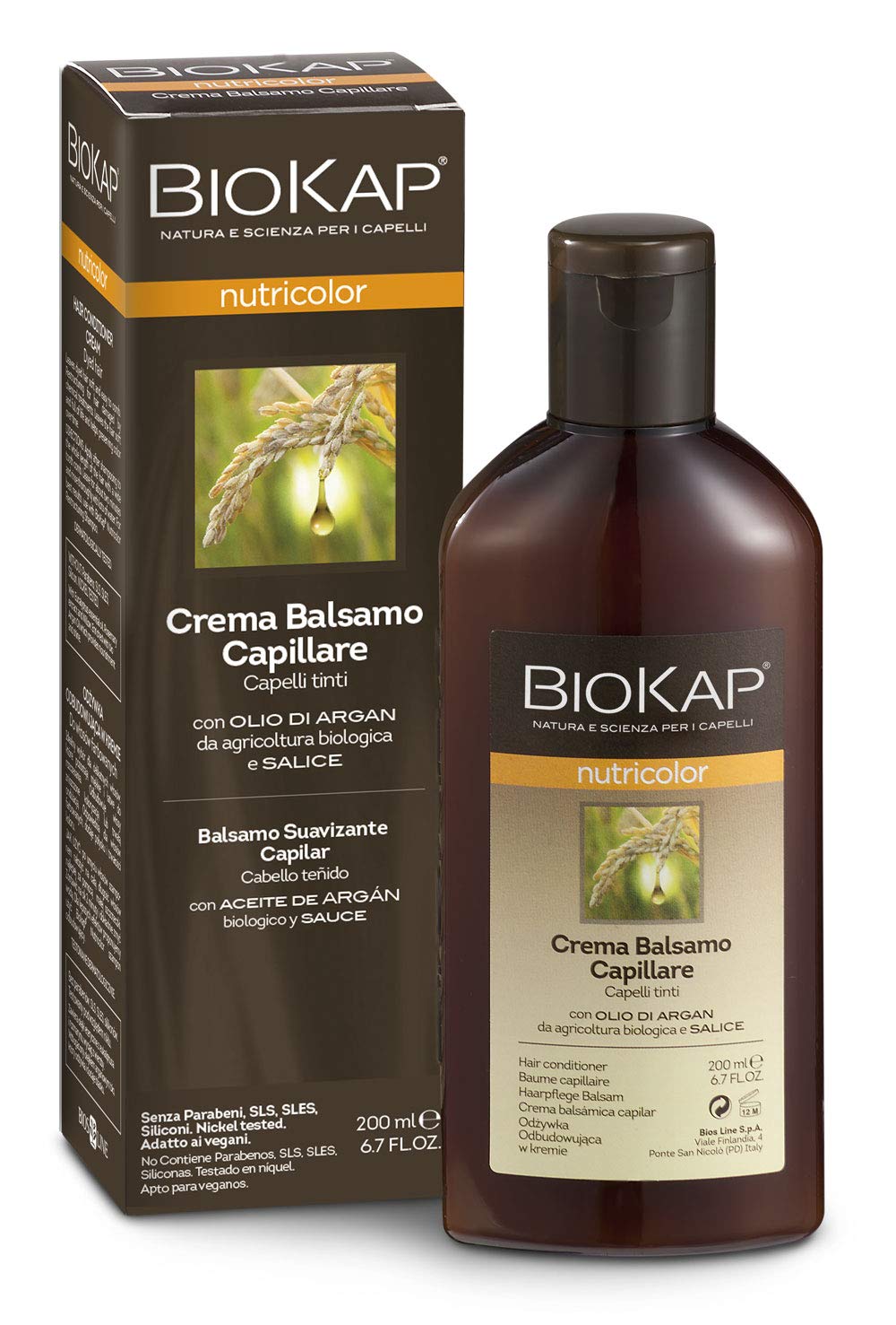 BIOKAP Nutricolor Premium Balm Conditioner 200 ml for Coloured Hair - Vegetable Active Ingredients - Organic Argan Oil - Willow Extract - Rosemary - Eucalyptus - Vegan