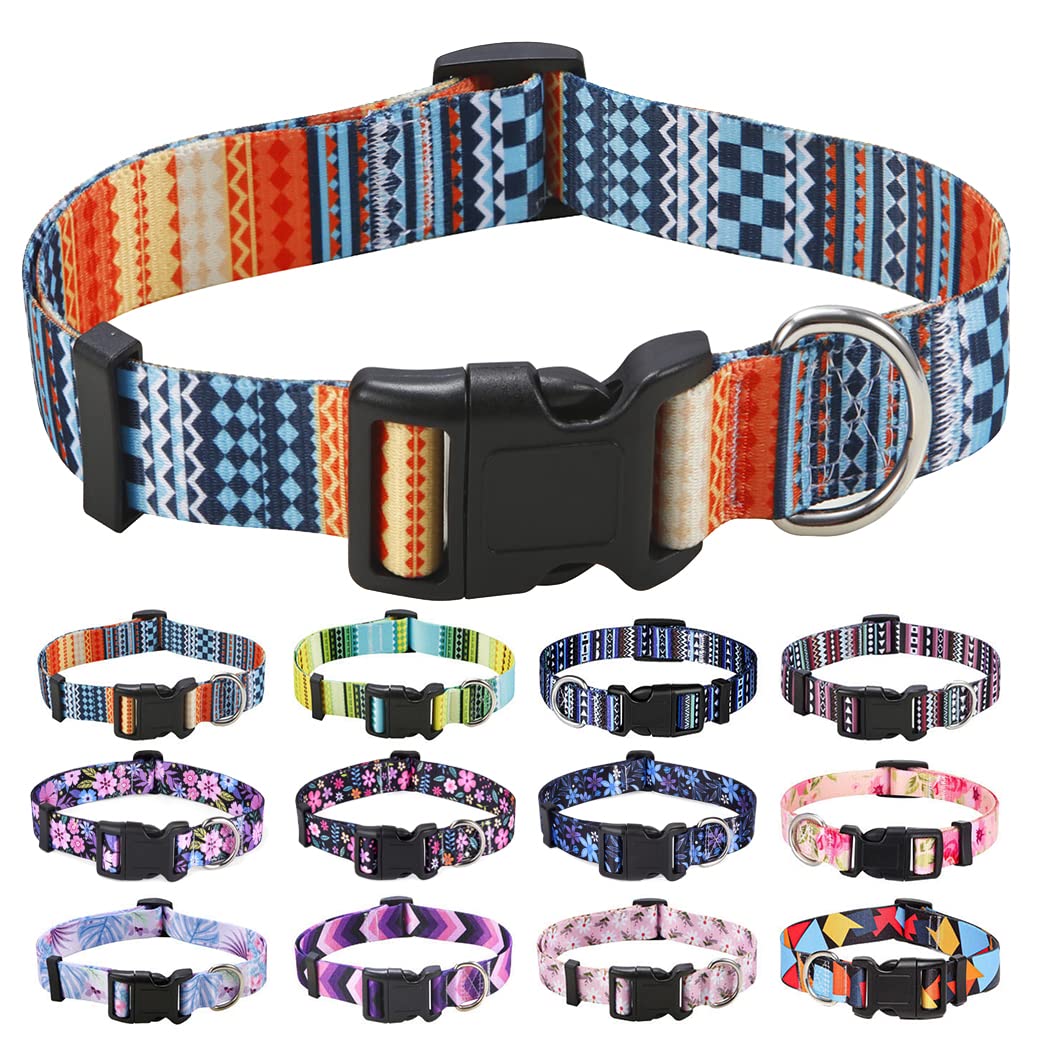 Mihqy Dog Collar for Small Dogs, Cute Small Dog Pet Collar Cat Collar, with Bohemia Tribal Geometric Patterns, Soft Adjustable for Boy Girl Female Male Puppy Dog Collar(Bohemian Orange,XS）