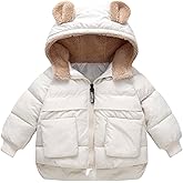 AIWUHE Toddler Winter Coat Boys Girls Down Jacket Hooded Fleece Thicken Warm Outerwear 3D Ear Puffer Jacket With Pockets 1-6Y