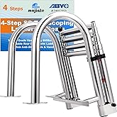 Mojiate 4-Step Stainless Steel Telescoping Dock Ladder for Pontoon Boats - Heavy Duty 600lbs Capacity, Foldable Rear Entry Swim Ladder with Wide Anti-Slip Pedals &amp; Handrails