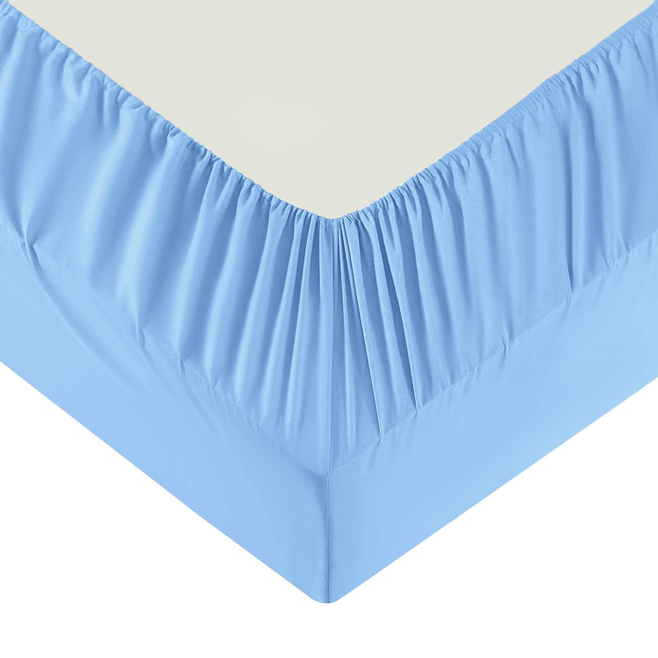 Moonlight Bedding Super King Fitted Sheet Light Blue - Premium 25cm Deep Pocket Fitted Bed Sheets – Soft Brushed Microfiber & Wrinkle Free Fitted Bottom Sheet Fad Resistant Bed Sheet (180 x 200 Cm)