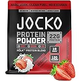 Jocko Fuel Mölk Whey Protein Powder 22g Low Sugar Monk Fruit Blend - Muscle Recovery & Growth, Packaging May Vary (27 Servings, Strawberry Milkshake)