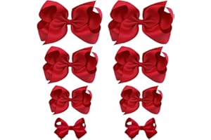 Oaoleer 8PCS Hair Bows for Girls Red Grosgrain Ribbon Boutique Bow Alligator Clips Hair Accessories for Toddlers Little Girls Kids (8inch, 6inch, 4.5inch, 3inch in Pair)