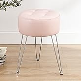 LUE BONA Faux Leather Vanity Stool Chair for Makeup Room,19” Height, Tufted Vanity Chair Stool with Metal Legs, Modern Ottoman for Bedroom, Living Room