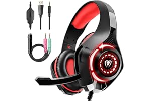 Gaming Headset for PC, Computer Gaming Headphones with Noise Cancelling Mic/Microphone, PC Gaming Headset with LED Lights for