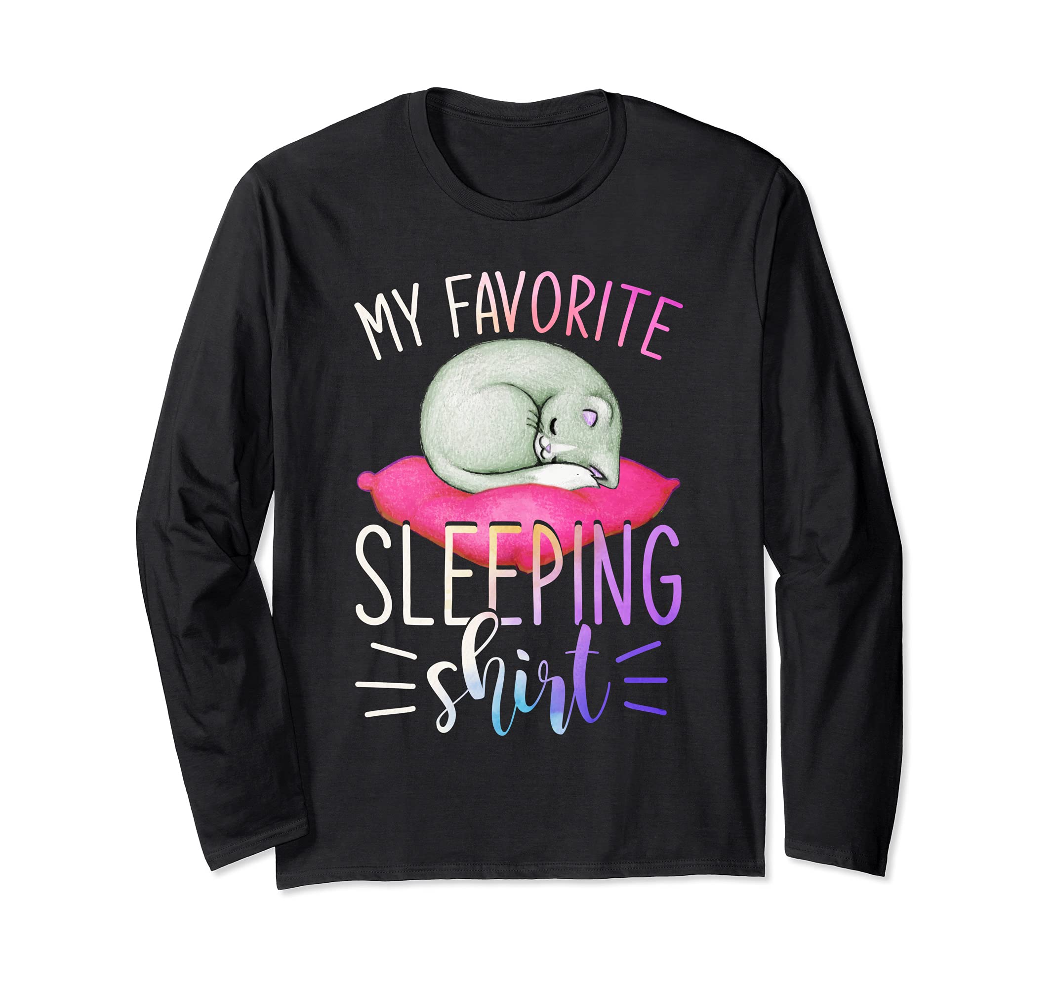 Cute Animal Pet Late Sleeper Sleepy Napping Sleeping Cat Long Sleeve T-Shirt