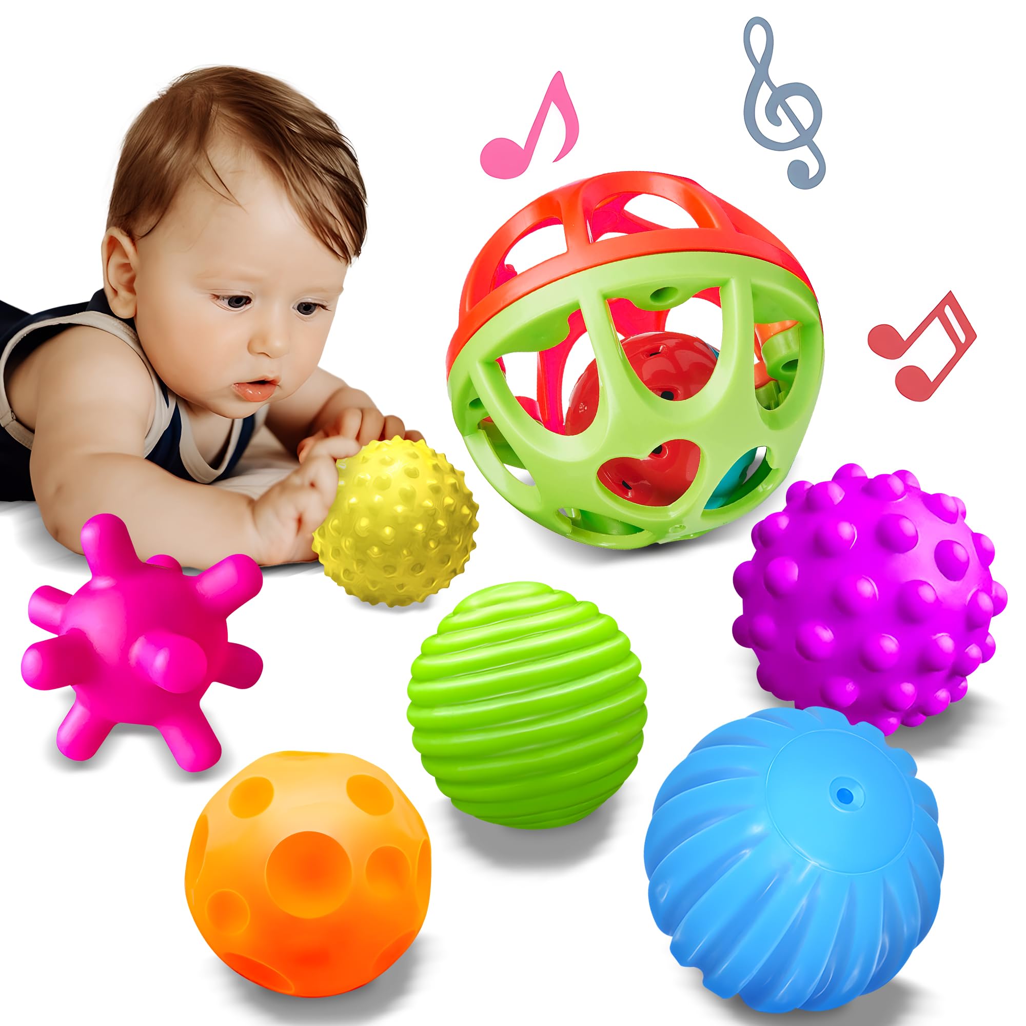ROHSCE Montessori Toys - Sensory Balls for Toddlers, Multiple Textures Colorful Sensory Toys for Babies 1-3, Hand Catching Baby Balls, Baby Rattle 3-6 Months