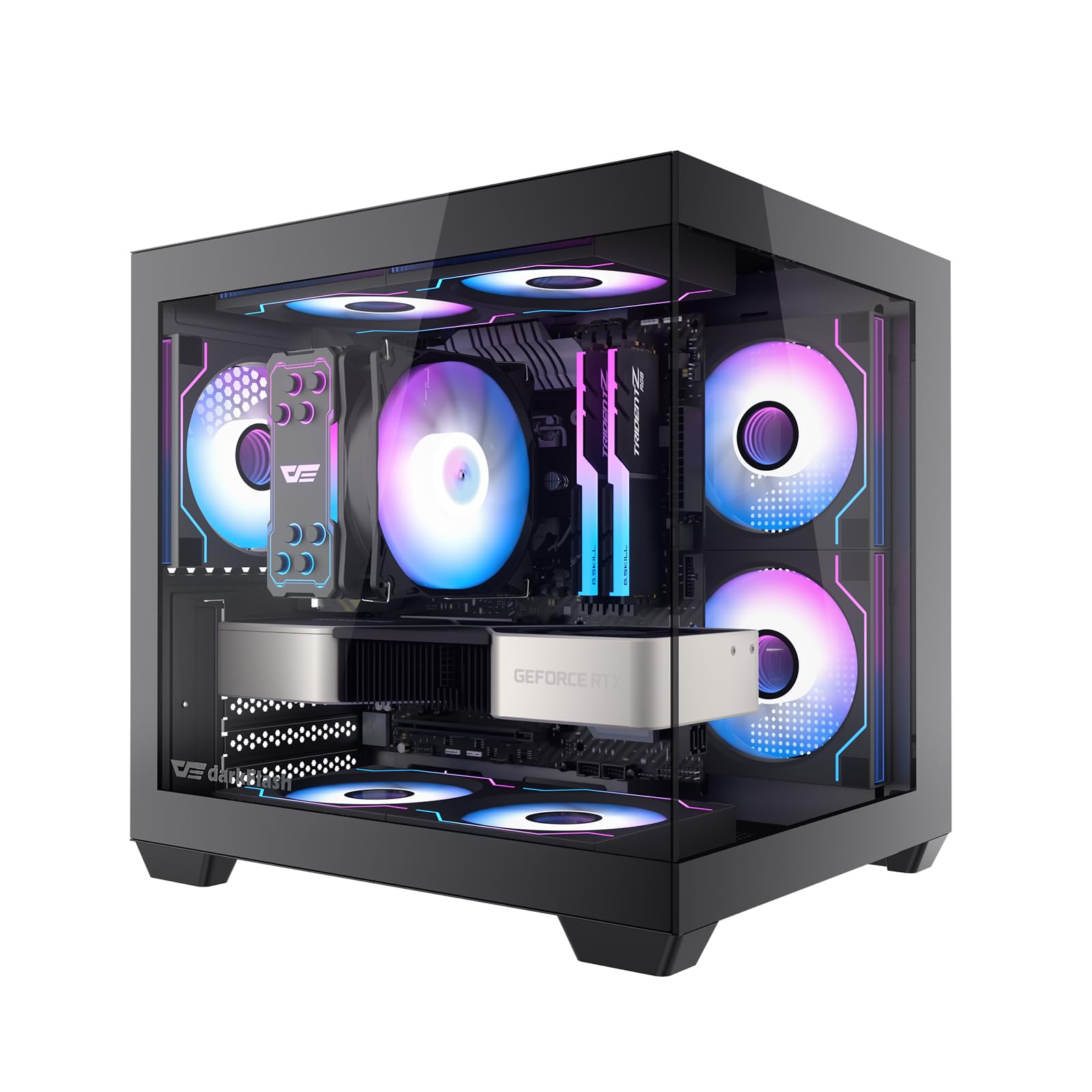 darkFlash ITX PC Case, Pre-Install 3 PWM ARGB Fans Computer Case, Full View Dual Tempered Glass ITX Case, Mini Size, Supports 240mm AIO(C275P) (Black)