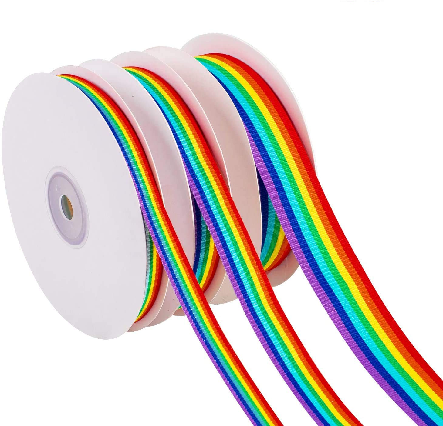 Whaline 60 Yards / 55 Meters Rainbow Grosgrain Ribbons, Double Sided Rainbow Stripes Ribbons for Wrapping Gift Party Decoration Gay Pride Day DIY Handmade Crafts (1cm, 1.5cm, 2.5cm in Width)
