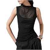Milumia Women Ruched Mesh Sheer Tank Tops Sleeveless Night Out Concert Top