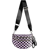 Black and White Checkered Crossbody Bag Bum Bag for Women,Spacious Checkered Purse Fanny Packs Belt Bag