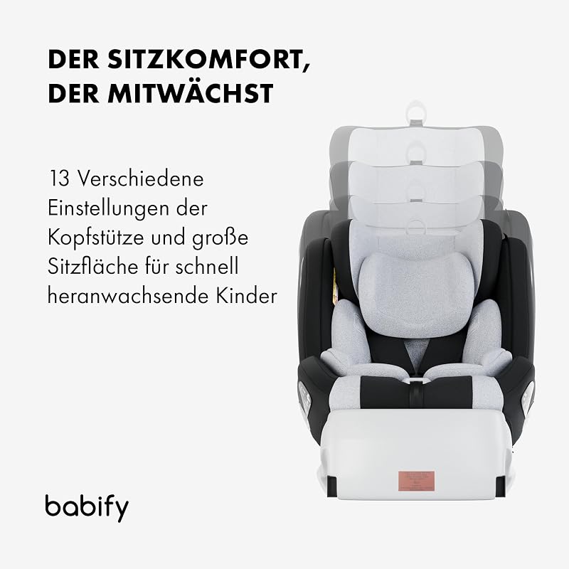 Onboard, Autositz Isofix für Babys und Kinder, 0 Monate - 12 Jahre, 40-150cm, 360°drehbar, tragbarer und sicherer Sitz i-Size ECE R129 Grau