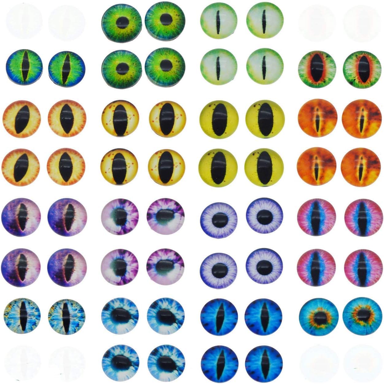 Julie Wang 200PCS 8MM Dragon Cat Eye Flatback Glass Cabochon for Jewelry Making Animal Eyes Crafts DIY Supplies
