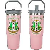 cahduenx Sorority Gifts for Women 30oz Tumbler with Handle and Straw Lid, 1908 Pink Green Idea Gifts for Women Girl Sisters, Stainless Steel Travel Tumbler Cup Mug(Polka Dots)